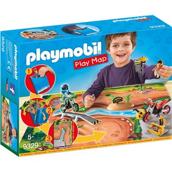 Playmobil Play Map Les véhicules de course 9329 Pilotes motocross avec support de jeu