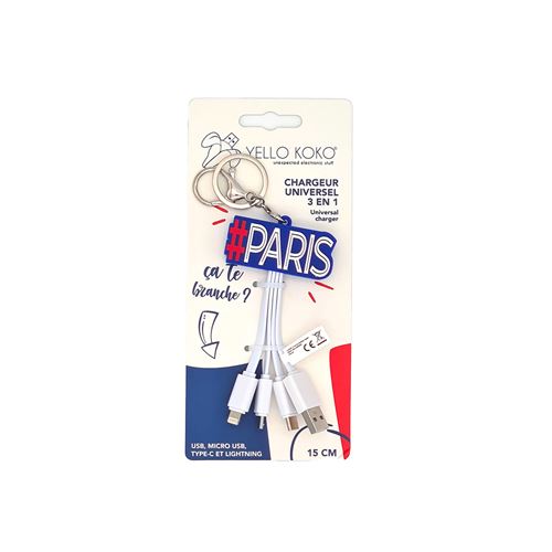 Câble 3 en 1 Yello koko Andy USB A vers USB C Micro USB et Lightning 15 cm Paris