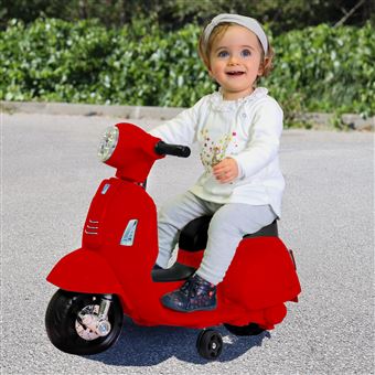 LEMODO Vespa Électrique Enfant 18-36 Mois – Rouge, Lumière Et Son, Roues Stabilisatrices Amovibles !