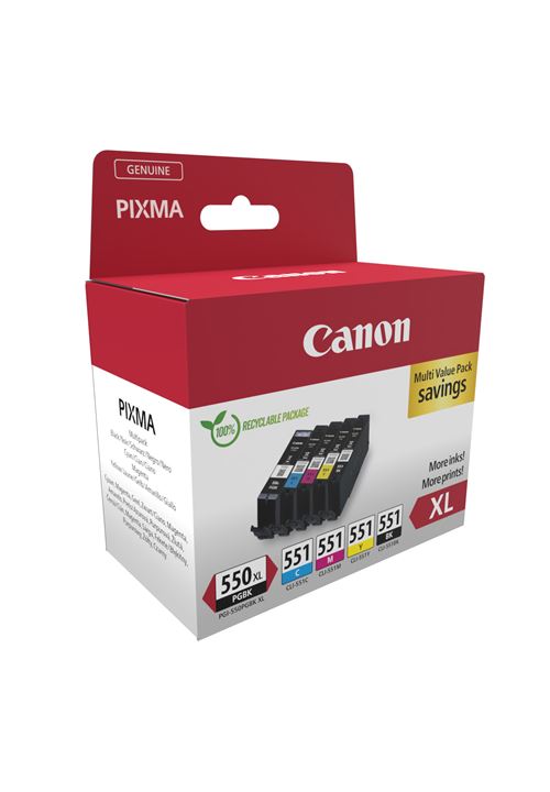 Pack de 5 Cartouches d'encre Canon PGI-550 XL Noir et CLI- 551 couleurs