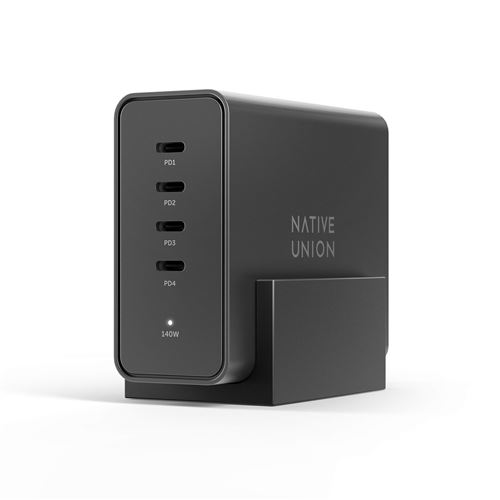 Chargeur Native Union Fast GaN 140 W Noir pour MacBook Pro et iPhone