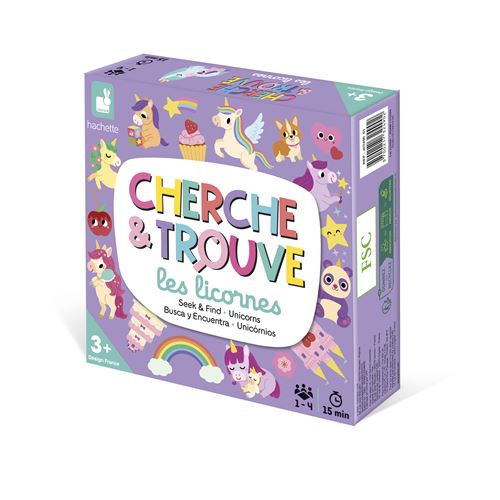 Jeu d'Adresse Janod Mon Premier Cherche et Trouve Licornes – Jeu Éducatif d'Observation 1 à 4 Joueurs