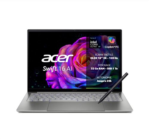Swift 16 AI SF16 99D5 16 Ecran tactile Copilot+ Intel Core Ultra X9 RAM SSD - vue 2