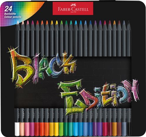 Boîte métal de 24 crayons couleur Faber-Castell Black Edition
