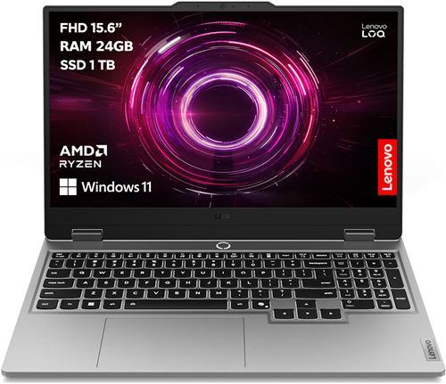 PC portable gaming Lenovo LOQ 15AHP10 15.6" FHD 144 GHz AMD Ryzen™ 7 24 Go RAM 1 To SSD Nvidia GeForce RTX™ 5060 Gris