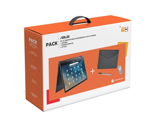 Pack Pc Ultraportable Chromebook Asus Cm5500Fda-E60999 15,6" Tactile Amd Ryzen 3 3250C 8 Go Ram 256 Go Ssd Gris Métal + Housse + Souris Sans Fil + Stylet