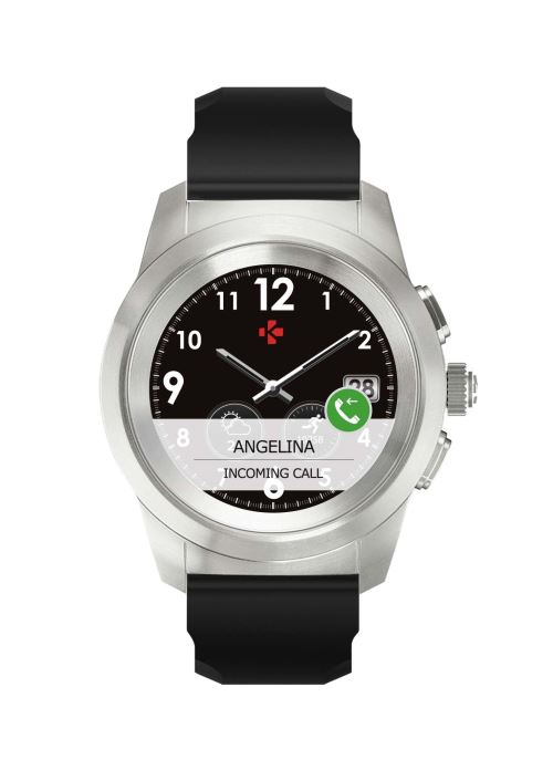 MyKronoz ZeTime Original Regular Silver Hybrid Connected watch met zwarte siliconen band.