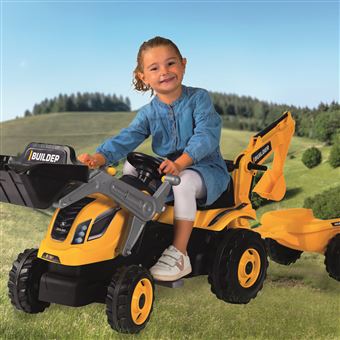 HOMCOM Tractopelle à Pédales Enfant 3-6 Ans - Pelleteuse Jaune Réaliste Avec Commandes Manuelles