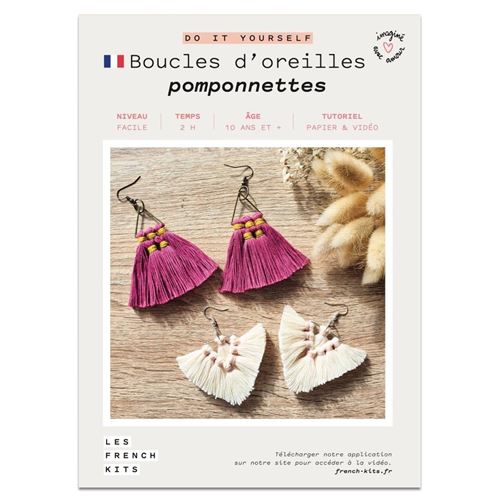 Kit créatif French kits Macramé Boucles d'oreilles Pompons