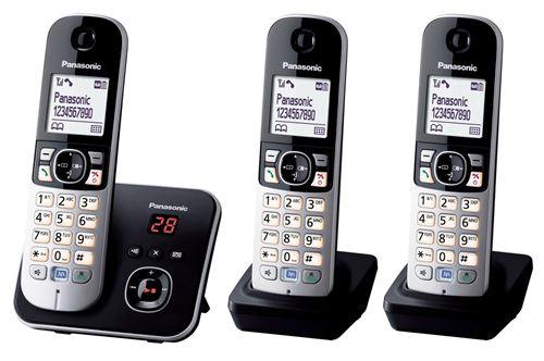 Panasonic KX-TG6823 - Snoerloze telefoon - antwoordsysteem met nummerherkenning - DECTGAP - zwart + 2 extra handsets