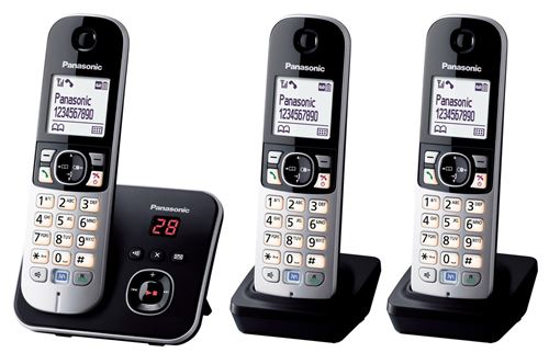 Téléphone Fixe sans fil Panasonic KX-TG6823 Dect Trio Noir