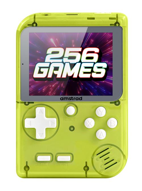 Console de jeu portable Amstrad Transparent Vert avec 256 jeux et batterie rechargeable