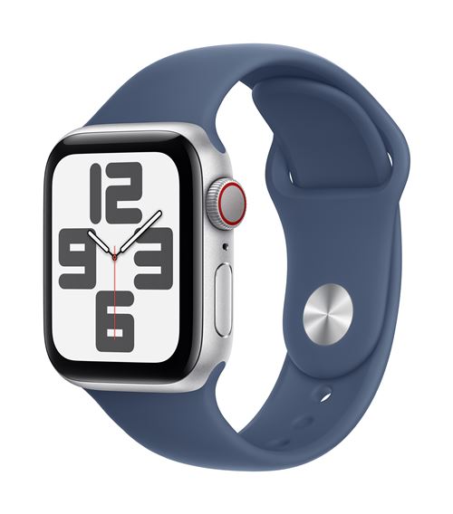 Apple Watch SE GPS + Cellular 40 mm Boîtier en Aluminium Argent avec Bracelet Sport Denim S/M version 2024