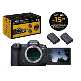 Pack Fnac Edition 70 ans Appareil photo hybride Canon EOS R5 Boîtier Nu Noir + 2 batteries + Coupon -15% sur une optiques RF Canon - 1