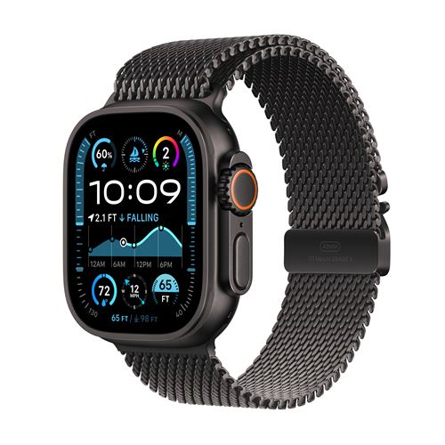 Apple Watch Ultra 2 GPS + Cellular 49 mm Boîtier en Titane Noir avec Bracelet Milanais Titane Noir S version 2024