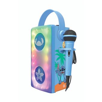 Lexibook Enceinte Lumineuse Stitch – Micros Inclus, Pied Ajustable 60-95 Cm, Bluetooth, MP3 – Pour Enfants