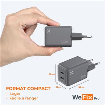 Chargeur secteur Wefix Pro GaN 45 W Double USB-C Gris