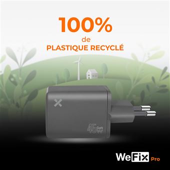 Chargeur secteur Wefix Pro GaN 45 W Double USB-C Gris