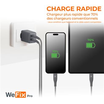 Chargeur secteur Wefix Pro GaN 45 W Double USB-C Gris