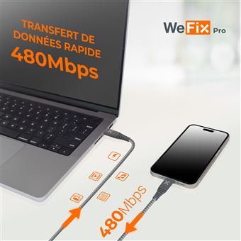 Chargeur secteur Wefix Pro GaN 30 W + câble Lightning 1,2 m Gris