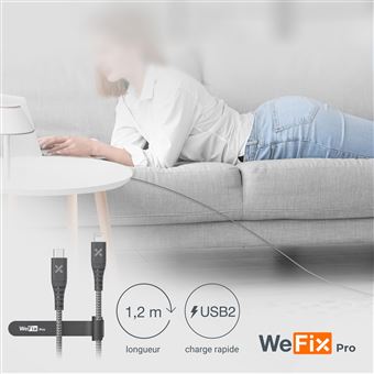 Chargeur secteur Wefix Pro GaN 30 W + câble Lightning 1,2 m Gris