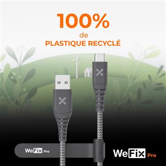 Câble renforcé Wefix Pro USB Type A vers USB Type C 2 m Gris