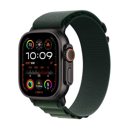 Apple Watch Ultra 2 GPS + Cellular 49 mm Boîtier en Titane Noir avec Boucle Alpine Vert Foncé Medium version 2024