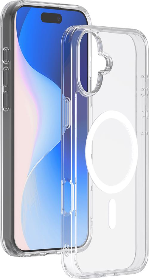 Coque hybride BigBen Connected compatible MagSafe pour iPhone 16 Transparent