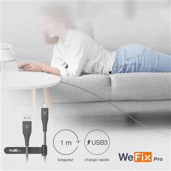 Câble renforcé Wefix Pro USB-C vers USB-C 240 W 2 m Gris