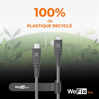 Câble renforcé Wefix Pro USB Type C vers Lightning 1,2 m Gris