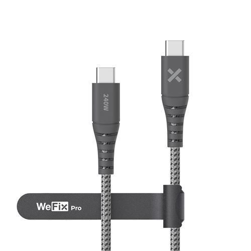 Câble renforcé Wefix Pro USB-C vers USB-C 240 W 2 m Gris