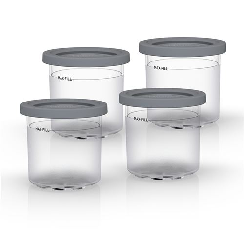 Lot De 4 Pots Avec Couvercles Compatibles Avec Creami Nc300Eu Ninja Gris