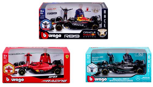 Coffret F1 Véhicule Bburago et figurine pilote avec casque modèle aléatoire
