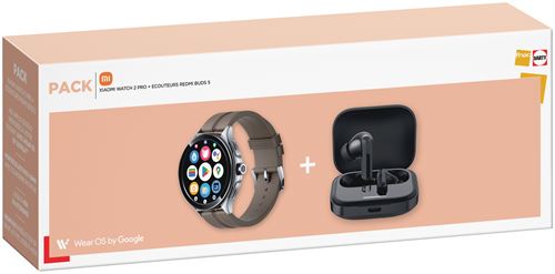 XIAOMI Pack Montre connect&eacute;e  Mi Watch 2 Pro Argent avec bracelet Marron + Redmi Buds 5 