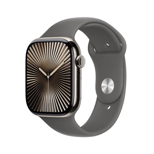 Apple Watch Series 10 GPS + Cellular 46mm Boîtier en Titane Naturel avec Bracelet Sport Gris Minéral M/L