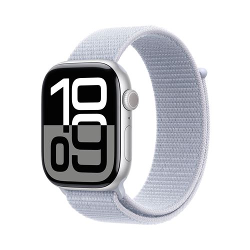 Apple Watch Series 10 GPS + Cellular 46mm Boîtier en Aluminium Argent avec Boucle Sport Nuée bleue