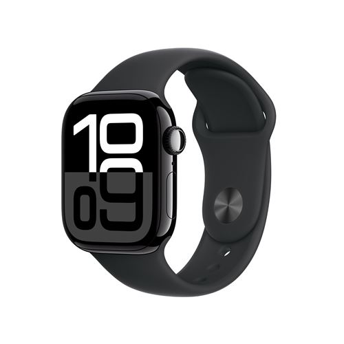 Apple Watch Series 10 GPS 42mm Bo&icirc;tier en Aluminium Noir de Jais avec Bracelet Sport Noir M/L 