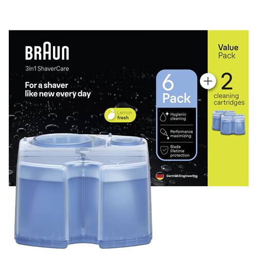 Pack De 8 Cartouches De Recharge Braun Lotion Combi Auto-Nettoyant Ccr X6+2 pour Rasoirs Braun Transparent