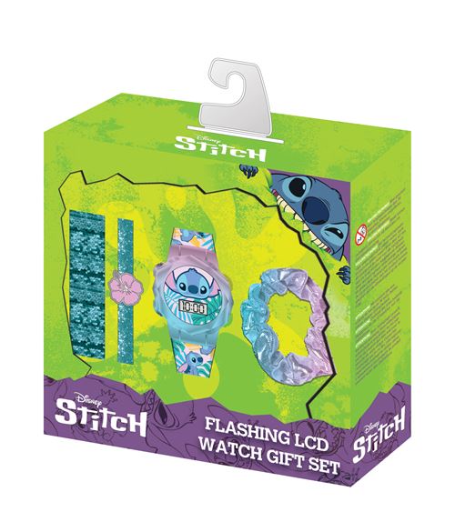 Accutime Multicolore Montre Et Réveil Éducatifs Coffret Cadeau Montre Et Bracelets Disney Stitch