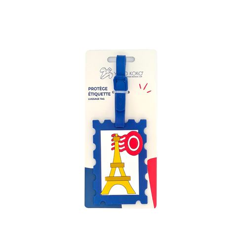 Etiquette de voyage de bagage Yello Koko Taggy Timbre Parisien Bleu