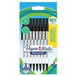 Paper Mate Stylos a Bille Kilometrico   Pointe Moyenne (1.0mm)  Encre Noire  80% plastique recycle  Lot de 8