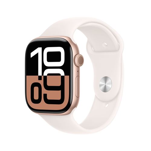 Apple Watch Series 10 GPS 46mm Bo&icirc;tier en Aluminium Rose Gold avec Bracelet Sport Rose Tendre S/M 