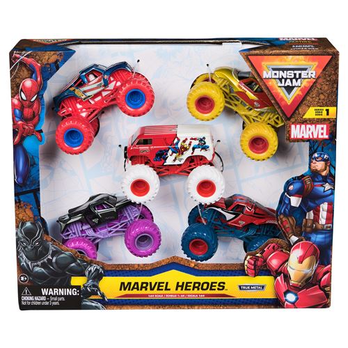 Mjam Multicolore Pack De 5 Véhicules Monster Jam Marvel Die Cast