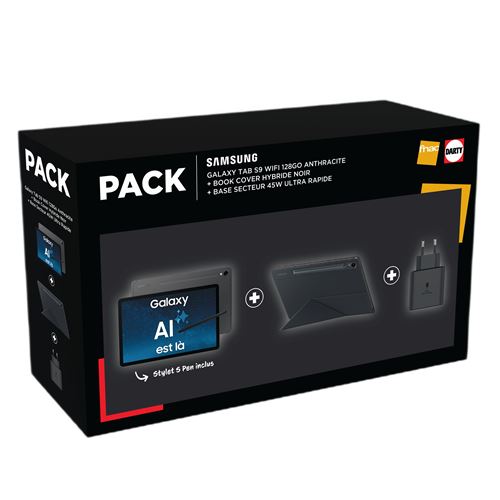 Pack Tablette tactile Samsung Galaxy Tab S9 AI 11 Wifi + Book cover hybride + Base secteur ultra rapide - vue 2