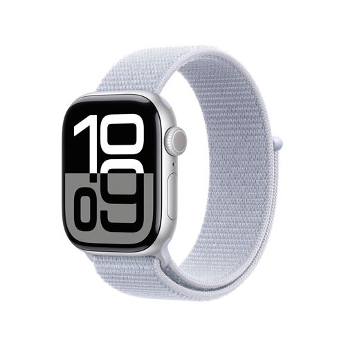 Apple Watch Series 10 GPS + Cellular 42mm Boîtier en Aluminium Argent avec Boucle Sport Nuée bleue Apple Watch Series 10 GPS + Cellular 42mm Boîtier en Aluminium Argent avec Boucle Sport Nuée bleue