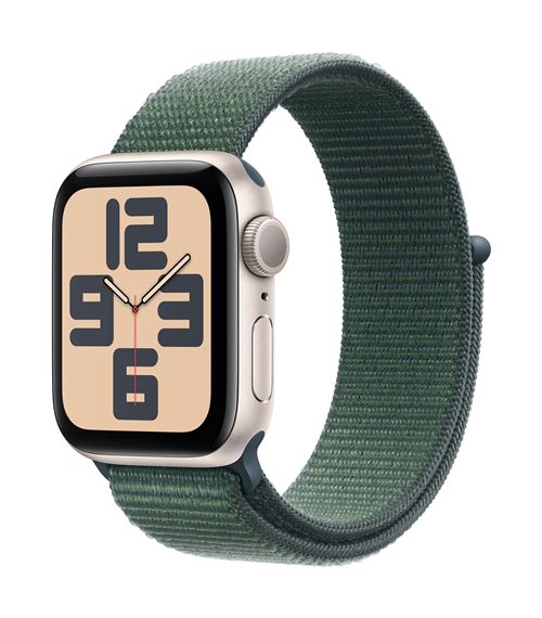 Apple Watch SE GPS 40 mm Boîtier en Aluminium Lumière Stellaire avec Boucle Sport Vert lacustre version 2024