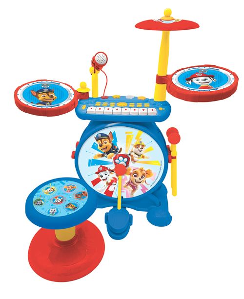 Pat' Patrouille Batterie Électronique pour enfant Lumineuse Complète 3 en 1 Clavier cymbales et tabouret LEXIBOOK