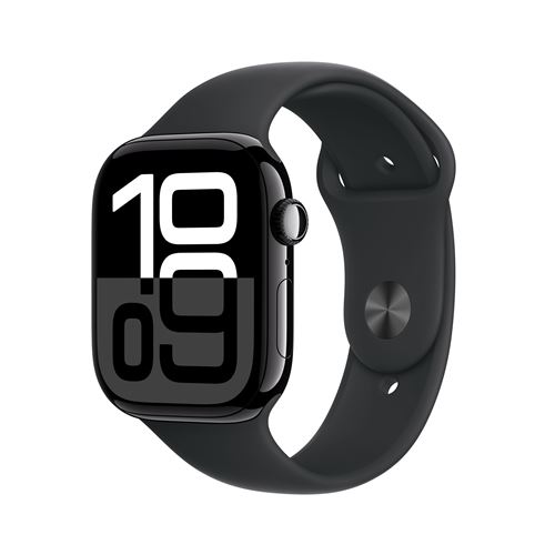 Apple Watch Series 10 GPS + Cellular 46mm Boîtier en Aluminium Noir de Jais avec Bracelet Sport Noir S/M