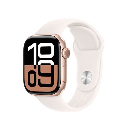 Apple Watch Series 10 GPS + Cellular 42mm Boîtier en Aluminium Rose Gold avec Bracelet Sport Rose Tendre S/M