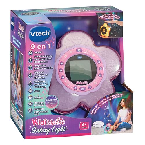 VTech KidiMagic Galaxy Radio Réveil Enfant 9 en 1 avec Effets Lumineux Projection d'Aurores Boréales au Plafond Enceinte Jeux Cadeau Enfant de à Contenu en Français - vue 2